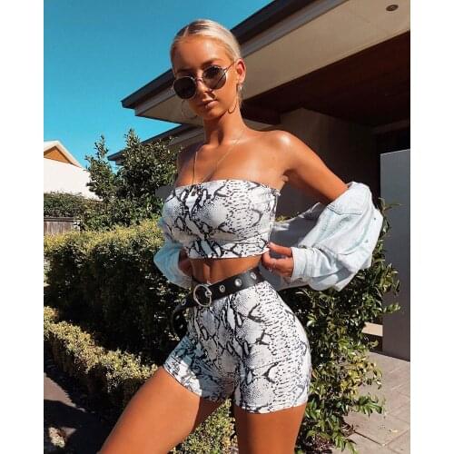Two piece set Womens Clothing Summer Sleeveless Print Crop Top Tube Shorts 2PCs Set Swimwear Beach Clothing Ladies Women Bikini