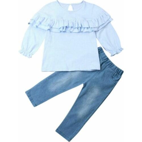 1-6Y Toddler Baby Kid Girls Clothes Set Ruffles Long Sleeve T shirt + Denim Pants Spring Autumn Chidlren Girl Costumes