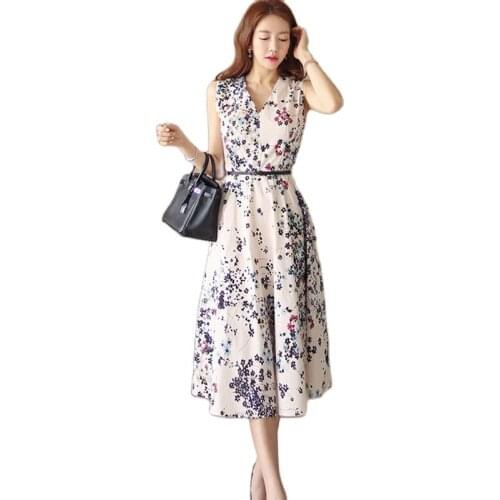 Korean the vintage womens summer robe longue dresstemperament elegant print v-neck long loose fashion dresses vestidos