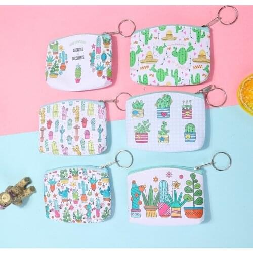 New Printed Coin Purse Cactus Student Zipper Small Wallet Mini Coin Change Purse Key Pouch Little Money Bag Kids Gift