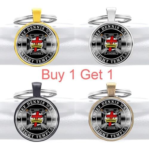 Buy 1 Get 1 Black Knight Templar Cross Crown Glass Cabochon Key Chain Retro Men Women Jewelry Key Rings