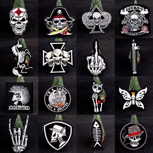 Punk Black butterfly Skull Patch Embroidery ironing Clothes Patches for clothing DIY Biker Badge Iron on Transfer Brand Stickers