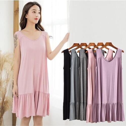 Fdfklak Summer Sleepwear Women Night Dress Loose Home Wear Modal Nightgowns Sleeveless Fashion Loungewear Lovely Nightgown