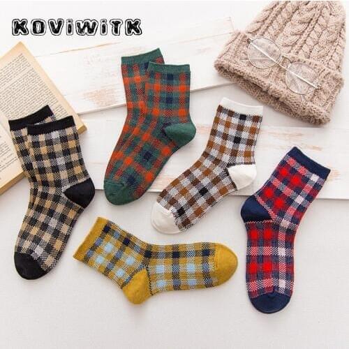 Women lattice Short Socks funny Autumn Striped Cotton plaid Sock Fashion Female warm Casual Cute harajuku Christmas sports sox