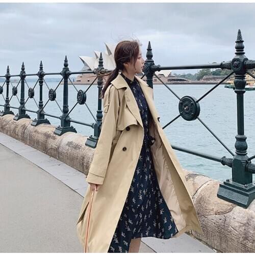 New Style Korean Trench Coats Women Long Windbreakers Womens Spring Autumn Double Breasted Overcoat Belt Female Slim Khaki Coats
