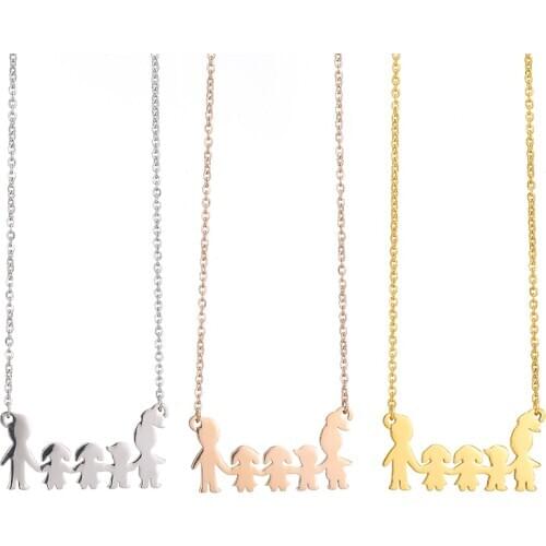 Family Figure Pednant Necklace Personalized Custom Name Necklaces 36l Stainless Steel Chain Necklace Parents Girls Boy Gifts
