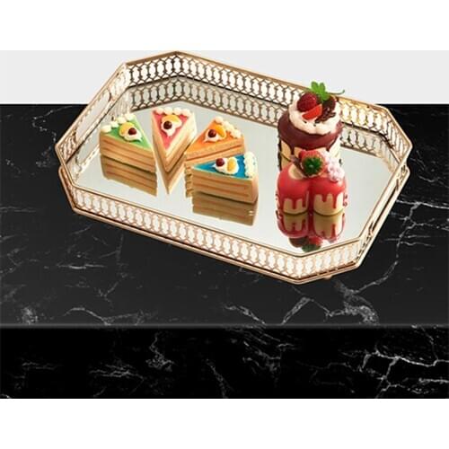 Nordic Retro Storage Tray Gold Rectangle Glass Makeup Organizer Tray Dessert Plate Jewelry Display Home Kitchen Decor Dish