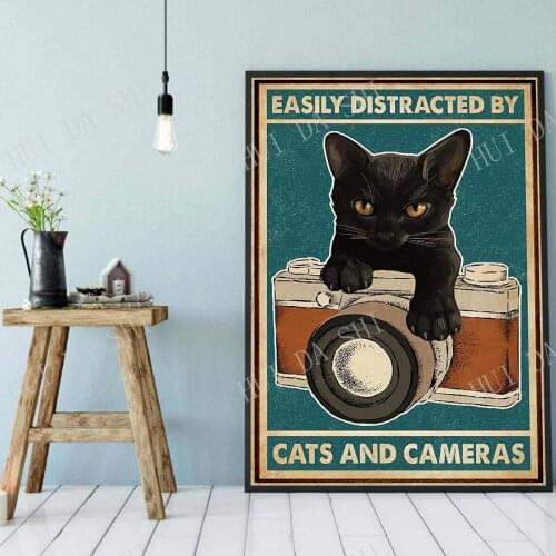 Cat poster- Easily distracted by Cats and Cameras poster-Cat cameras art-Wall Decoration-Signs for Home-Best gifts ever