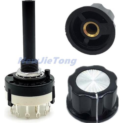 2pcs SR26 Band Rotary Channel Selector Switch with A03 Caps 1/2/3/4 Pole 12/6/4/3 Position Soldering Pins Handle Length 38MM