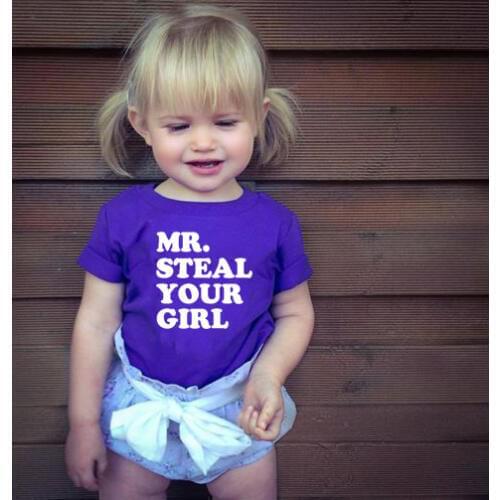 Casual Toddler Blouse T-shirt Mr.steal Your Girl Baby Girls Cute Letter Print Summer Kid Tshirts Funny Children Shirt Kids Shirt