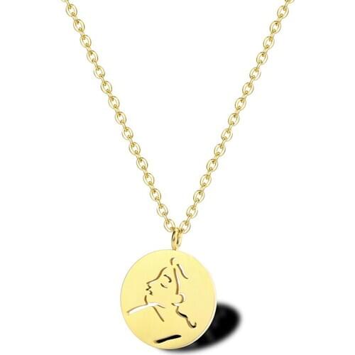 RIR Stainless Steel Round Hollow Girl Side Face Portrait Exquisite Pendant Necklace Cute Girl Jewelry Necklace Send Her Gifts