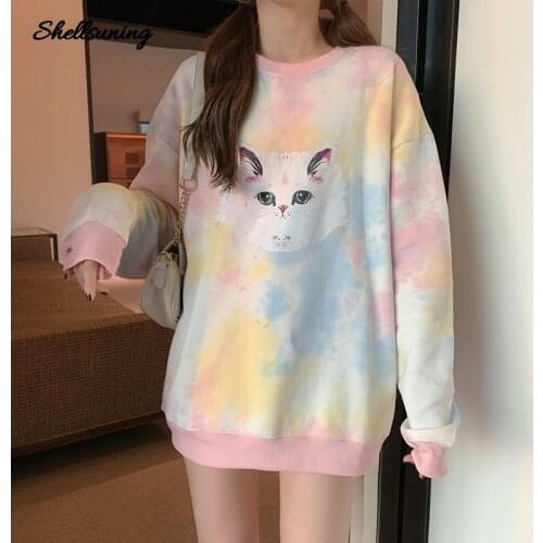 Shellsuning New Winter Long Sleeve Oversize Women Hoodies Sweatshirts Fashion Kitten Printing Harajuku Pullovers Streetwear