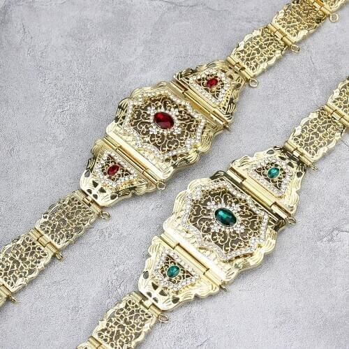 Sunspicems Arab Red Green Crystal Belt for Women Metal Waist Chain Adjustable Length Moroccan Algerian Wedding Jewelry Gift 2020