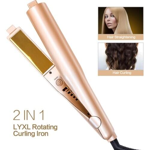 1 Inch Straightening & Curls 2 in 1 Gold Titanium Flat Iron Twist Hair Curling & Hair Straightener Irons Styling Salon Tool