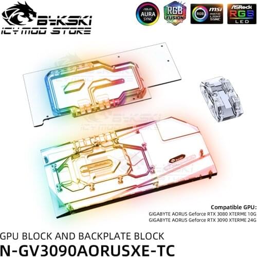 Bykski Video Cards RGB Water Block Backplate Block For Gigabyte Geforce RTX 3080 3090 Xtreme VGA Heatsink N-GV3090AORUSXE-TC