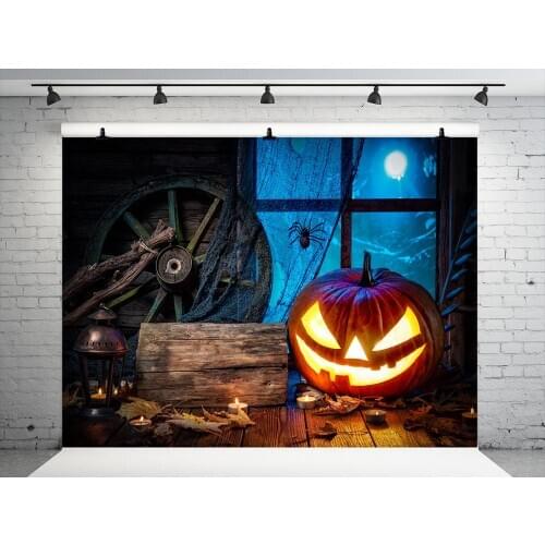 VinylBDS Halloween Moonlight Photography Backgrounds Pumpkin Backgrounds For Photo Studio Cotton Washable Studio Backdrop