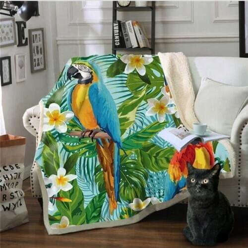 WOSTAR Sherpa Blanket 3D Printing Blue parrot home comfortable Super soft Velvet Plush Adult Blanket bedspreads