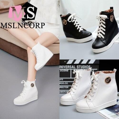 Size 34-45 Autumn Winter Style Women Shoes Hidden Wedge Heels Boots Elevator Shoes Platform Casual Ankle Boots Warm Snow Boots