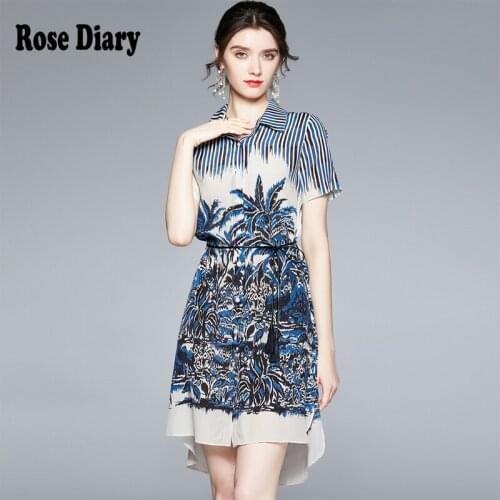 Fashion Tropical Jungle Floral Leaves Print Fixed Dress 2021 Summer Beach Womens Short Sleeve Shirt Loose A-Line Sundress