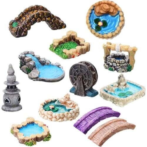 12pcs Miniature Fairy Garden Accessories Micro Landscape Ornaments Pond Bridge