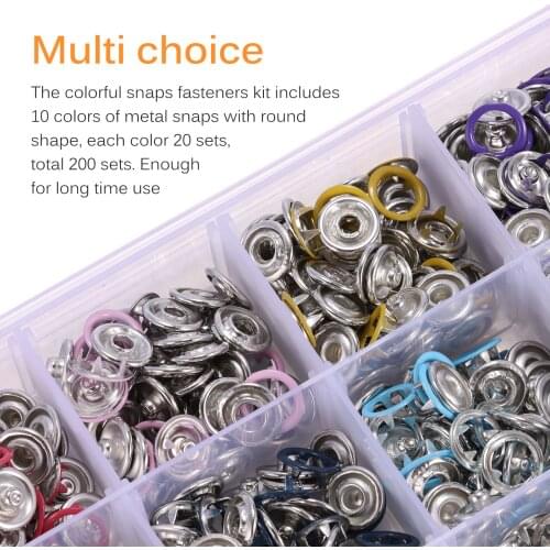 200 Sets Of Metal Snap Fastener Kit 9.5mm Metal Sewing Snap Ring Kit Press Nail Belt Pliers Fixing Tool For Craft Fabric DIY