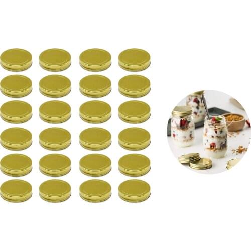 24 Packs Mason Jar Lids Regular Mouth Leak Proof Secure Mason Storage Caps Cover (Gold)