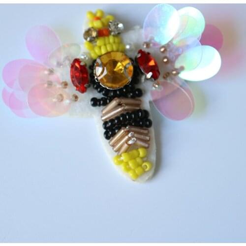 5pc/lot animal bee patches on clothes rhinestone beaded Patches for clothing DIY sew on parches para la ropa Embroidery applique