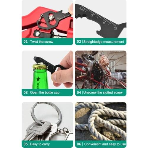 6IN1 Multi Tool Steel Bottle Opener Screwdriver Hexagonal Wrench Keychain Pendant Measuring Ruler Multifunctional Multi Tool