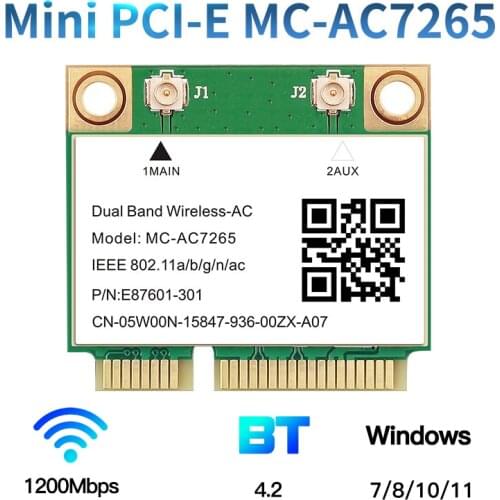 1200Mbps Wireless MC-AC7265 Half Mini PCI-E Wifi Card Bluetooth 4.2 802.11ac Dual Band 2.4G 5Ghz Adapter For Laptop Than 7260HMW