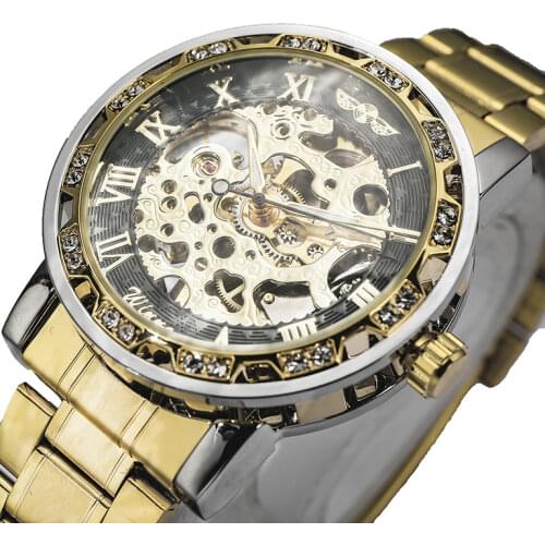 Winner Men Top Brand Luxury Transparent Fashion Diamond Luminous Gear Movement Male Mechanical Skeleton Royal Design Wrist Watch