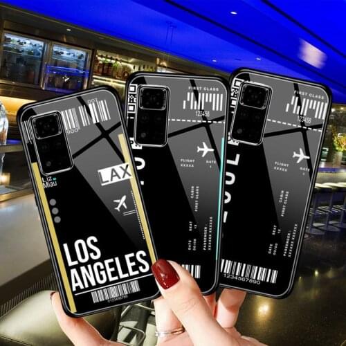 Cute First Class Plane Ticket Phone Case Luminous Tempered Glass For honor 30 20 30S 9 10 PRO PLUS 8X 9X V20 9 PLAY 3 4 cover