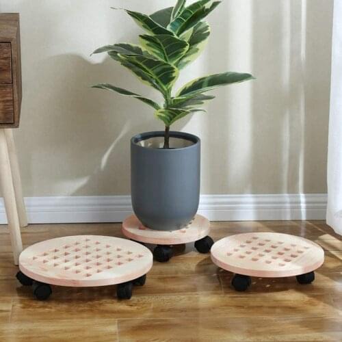 Wooden Round Planter Caddies 14 Inch Universal Wheels Plant Stand Flower Pot Rack With Wheels Indoor Outdoor Decoration 2021 New