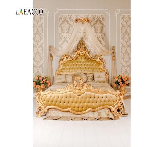 Laeacco Boudoir Luxury Curtain Flowers Bed Headboard Photography Backgrounds Customized Photographic Backdrops For Photo Studio
