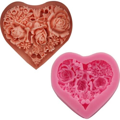 Rose heart-shaped love cake mold decorative pattern silicone fondant chocolate cake mold gypsum drops DIY handmade soap