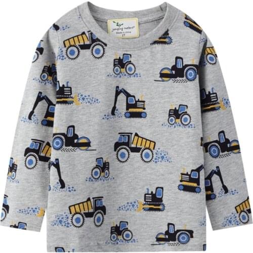Jumping Meters New Arrival Hot Selling Boys Tshirts For Spring Fall Childrens Cartoon Cars Print Excavators Kid Long Sleeve Top