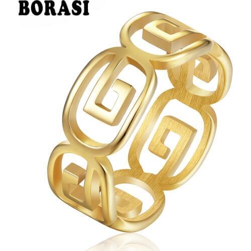 BORASI Ring New Punk Three Round Style Gold-Color Stainless Steel Wedding Bands Rings For Women Party Gifts Fashion Jewelry