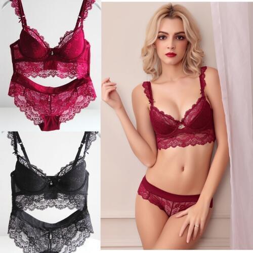 New Lace Bra Set 32-36 A B Cup Embroidery Bra And Panty Sets Red Black White Bra Panties Set