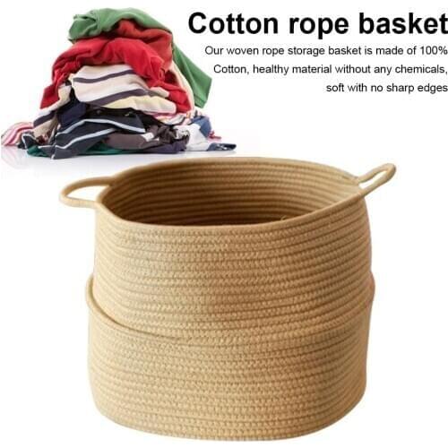Cotton Rope Laundry Basket With Handle For Baby Toy Storage Collapsable Blanket Washable Nursery Soft Bins-Natural Woven Basket