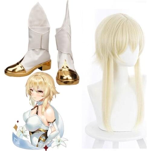 Genshin Impact Cosplay Costume Traveler Lumine Cosplay shoes Lumine wigs Women Men Halloween boots game role play white PU shoes