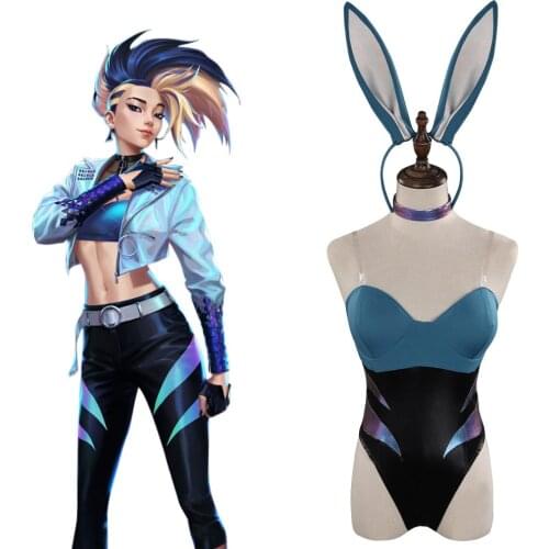 LoL Akali The Rogue Assassin KDA Cosplay Costume Bunny Girls Jumpsuit Outfits Halloween Carnival Suit