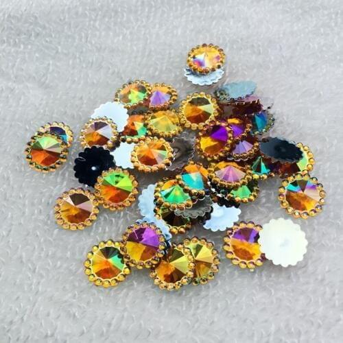 Crystal AB Round Rhinestones Glue On Flat Back Acrylic Crystals Stones Non Sewing Strass Beads 80pcs/lot -B112