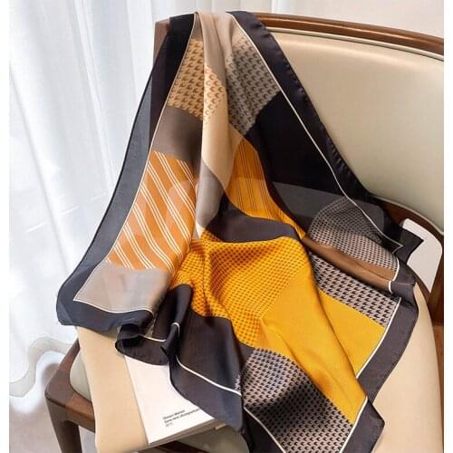 Square Neck Silk Scarf Top Women Fashion Scarves for Ladies New Print Foulard Summer Luxury Brand Shawls Wraps Hijabs Bandana