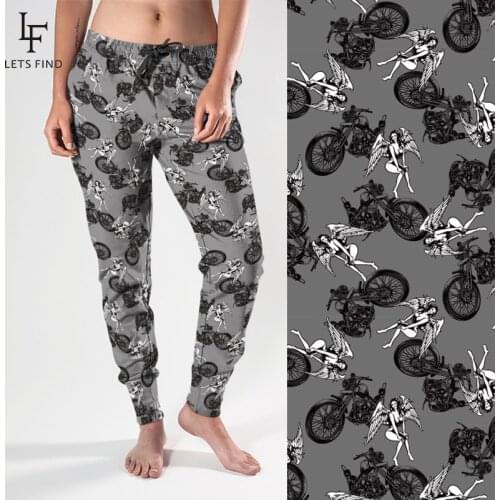 LETSFIND High Quality New Style Jogger Print Motorcycles and Angels Have Pocket Fitness Pants Soft Plus Size Streetwear Women