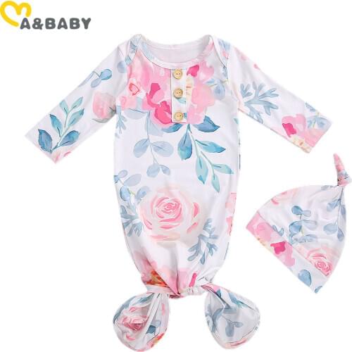 Ma&Baby 0-6M Spring Autumn Newborn Infant Baby Girl Boy Flower Sleeping Bags Long Sleeve Sleepwear + Hat