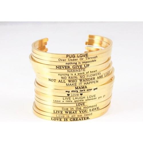 Fashion Jewelry Stainless Steel Titanium Gold Message Bangle Bracelet 2021Inspirational Bangle Mantra Bracelets