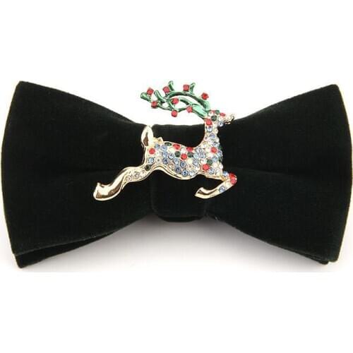 Fashion Personality Trendy Men and Women Korean Cocktail Party Wedding Host Metal Deer Christmas Velvet Bowtie