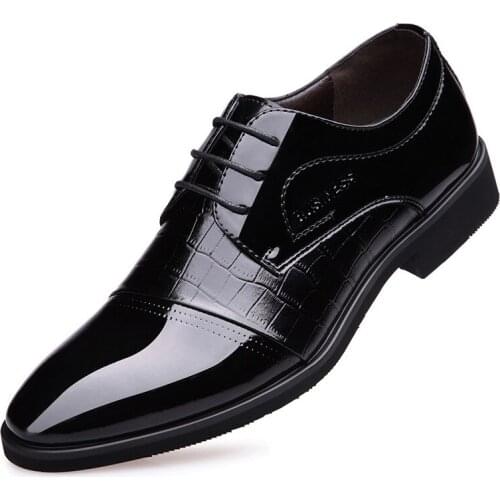 Height 6 CM Men Dress Shoes Patent Leather Increased Taller Trendy British Business Suits Hidden Heeled Party Oxfords