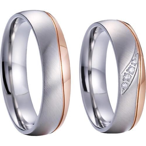 Mens and Ladies Rose Gold Color Alliances marriage Couple Wedding Rings set For men and women stainless steel jewelry ring