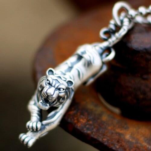 S990 pure silver retro matte silver mens pendant Thai silver three-dimensional tiger pendant for man no necklace
