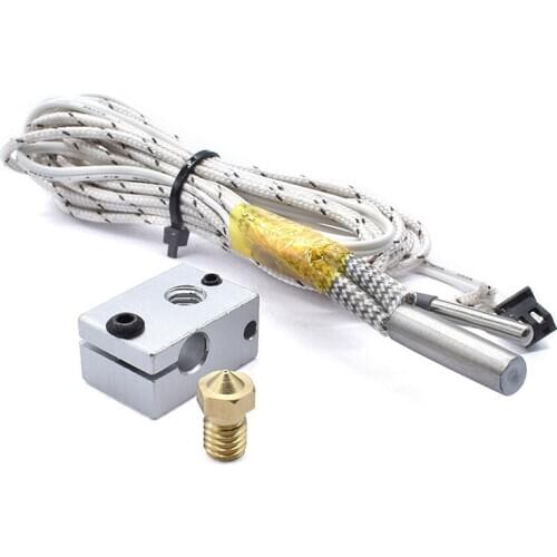 3D printer V6 Heating Aluminum Block +HT-NTC100K Thermistor with XH2.54 terminal+12V/24V 50W Heating Tube for V6 J-head Hotend